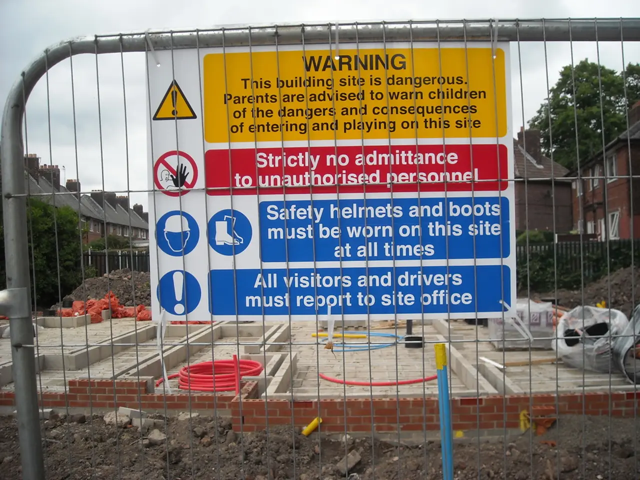 There is some construction being done on the land and in front of that there is a caution board...