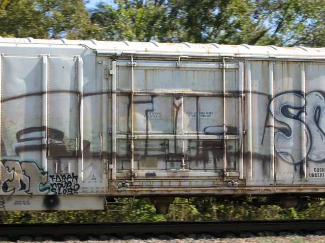 In this picture we can see a train on the track, beside the train we can see few trees.