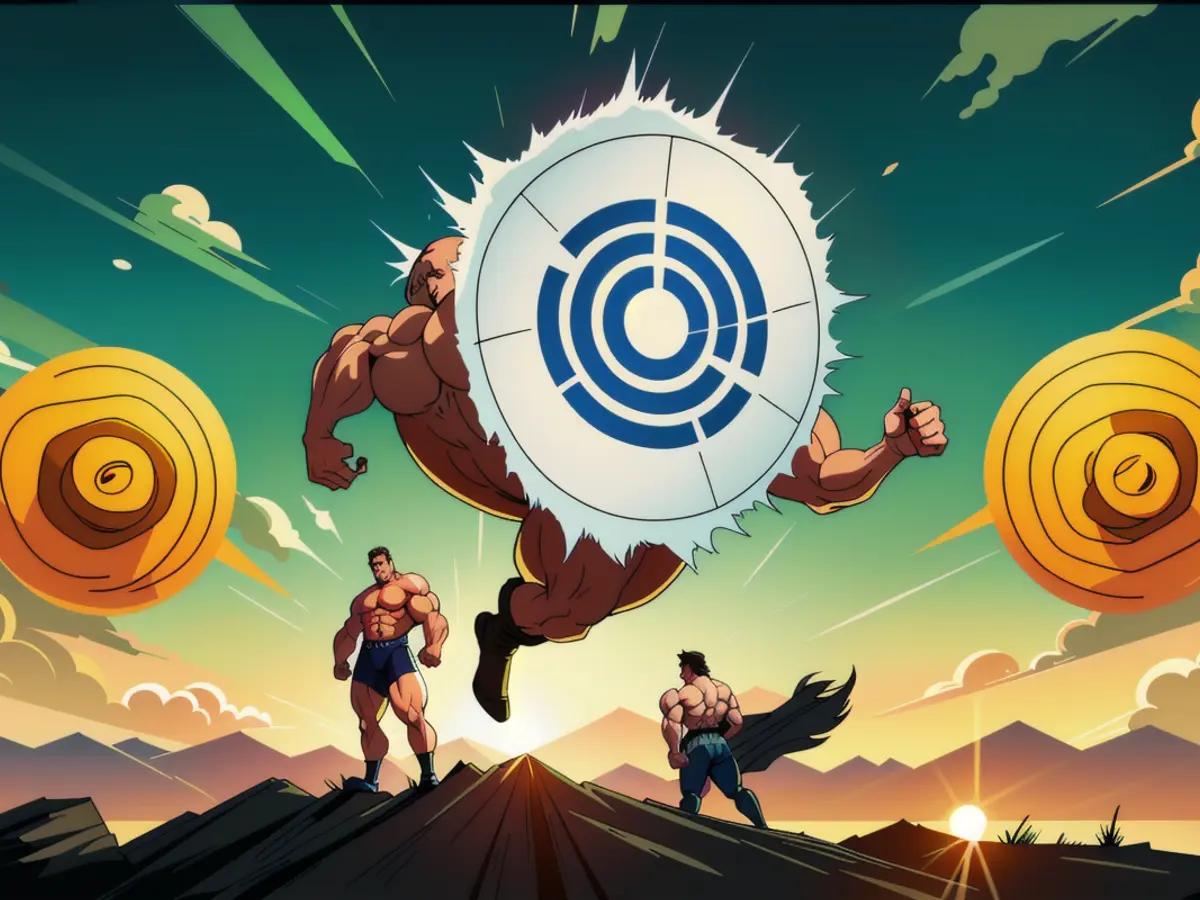 Man carrying out a hack on a computer system, potentially causing data breach and illegal access. Focus is on the person's furtive expression and the glowing screen displaying cryptic codes. Cryptocurrency ONDO exhibits robust upward trend, hinting at imminent $1.80 near-term peak and potential $3.2 long-term apex.